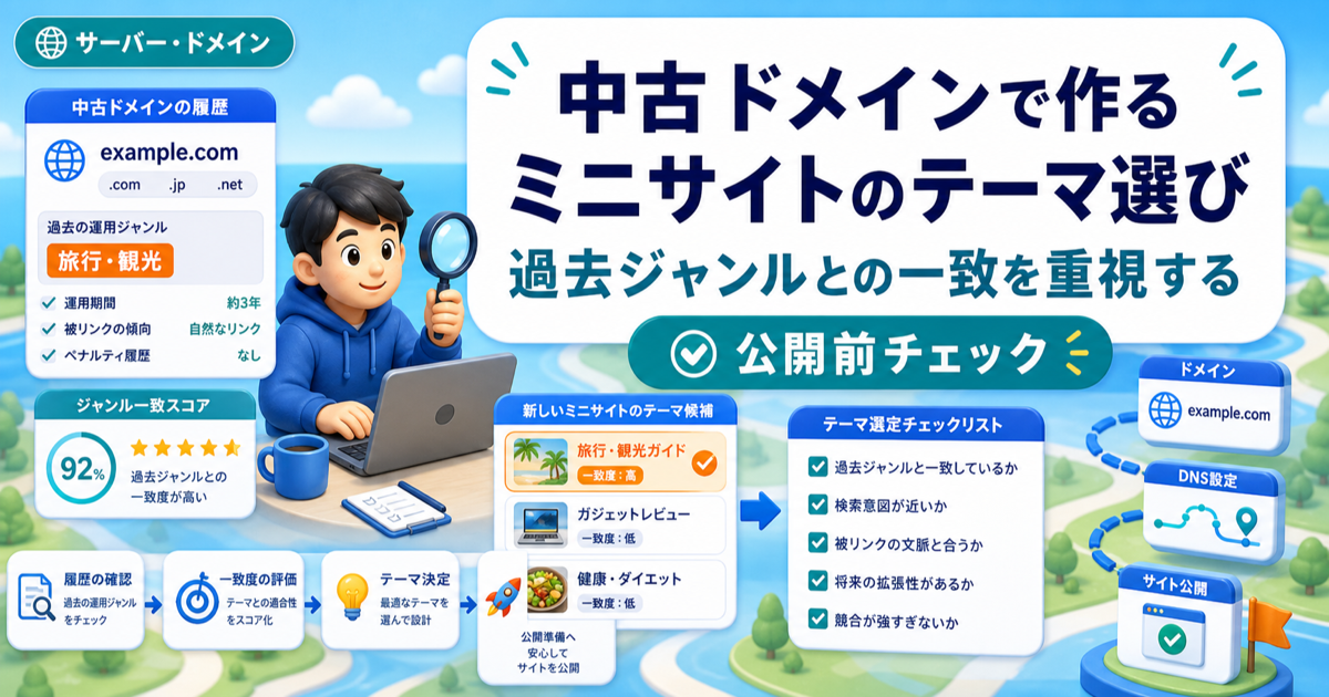 中古ドメインで作るミニサイトのテーマ選び｜過去ジャンルとの一致を重視するのアイキャッチ画像