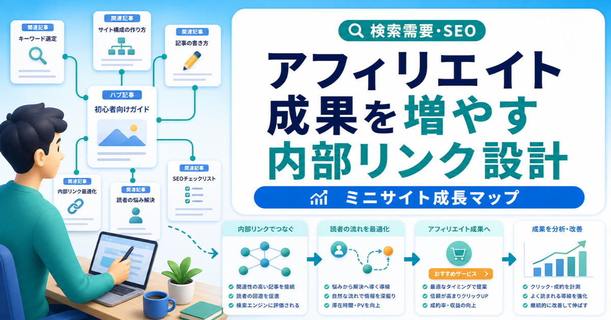 アフィリエイト成果を増やす内部リンク設計｜集客記事から収益記事へ送るのアイキャッチ画像
