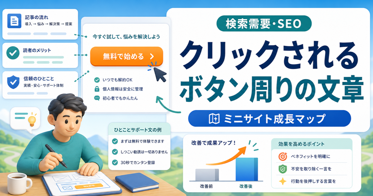 クリックされるボタン周りの文章｜リンク前後に置くべき一文のアイキャッチ画像