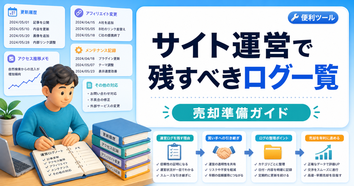 サイト運営で残すべきログ一覧｜売却・改善・AI引用に役立つ記録のアイキャッチ画像