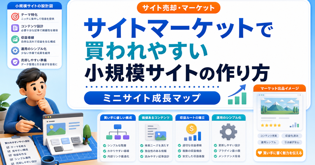 サイトマーケットで買われやすい小規模サイトの作り方｜移行不要の強みを活かすのアイキャッチ画像