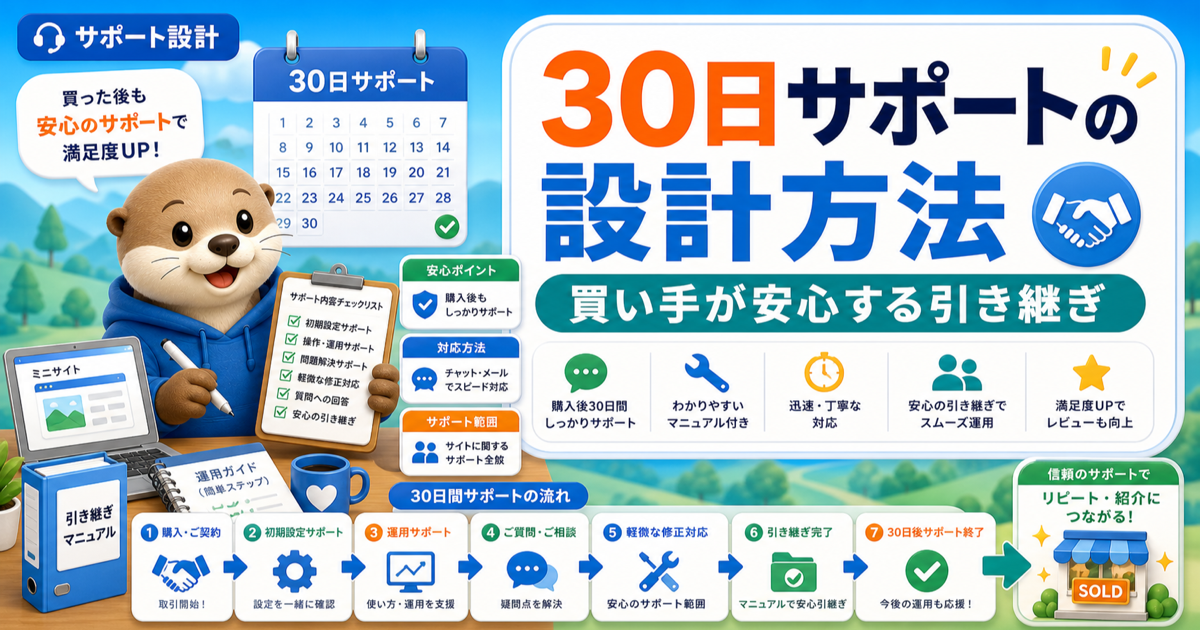 買い手が感動する「30日サポート」の設計方法実践ガイドで解説図解のアイキャッチ画像