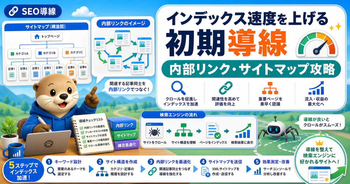 インデックス速度を上げる初期導線（内部リンク／サイトマップ）攻略法のアイキャッチ画像
