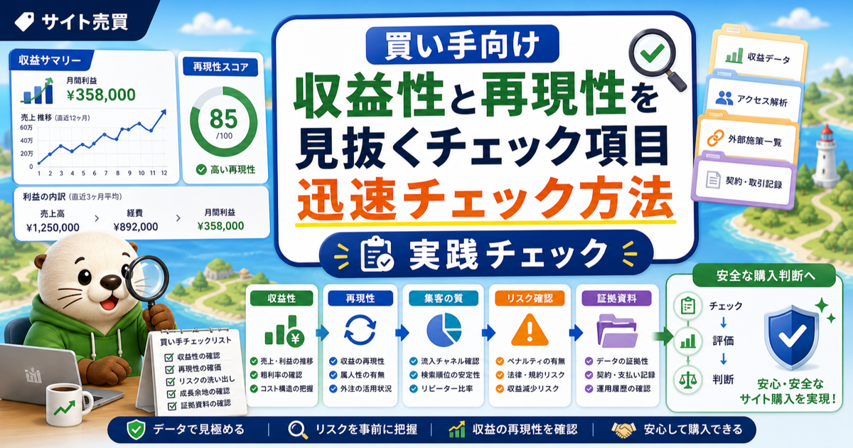 【買い手向け】収益性と再現性を見抜くチェック項目迅速チェック方法のアイキャッチ画像