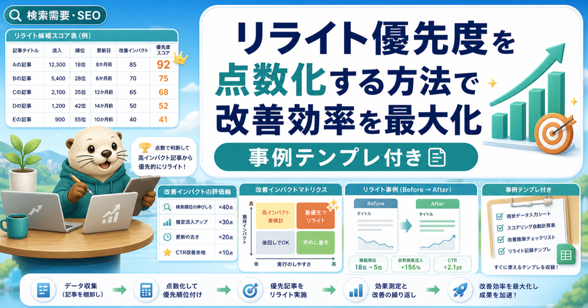 リライト優先度を点数化する方法で改善効率を最大化事例テンプレ付きのアイキャッチ画像