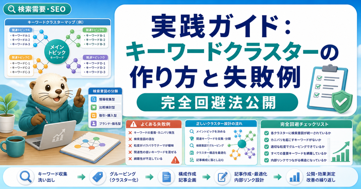 実践ガイド：キーワードクラスターの作り方と失敗例と完全回避法公開のアイキャッチ画像