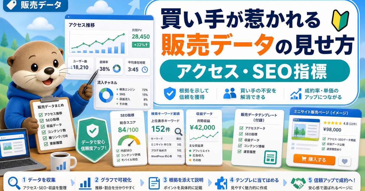 サイトマーケットで買い手に伝わる販売データの見せ方｜固定ページ活用とラッコM&Aとの違いのアイキャッチ画像