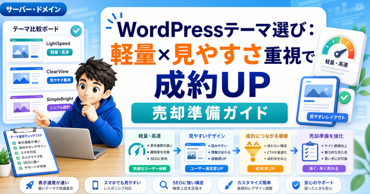 WordPressテーマ選び：軽量×見やすさ重視で成約UP完全版のアイキャッチ画像