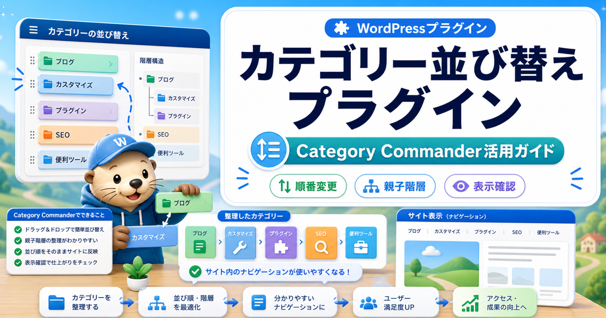 WordPressカテゴリー並び替えプラグインとCategory Commander活用ガイドのアイキャッチ画像