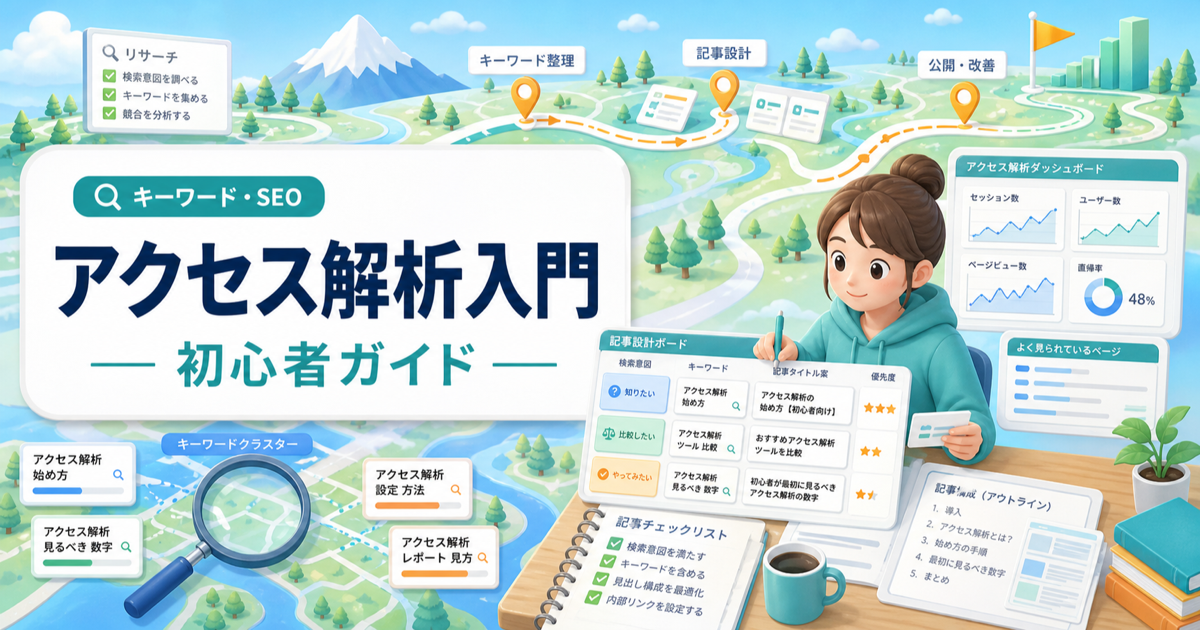 WordPressアクセス解析の始め方｜初心者が最初に見るべき数字の内容を表したアイキャッチ画像