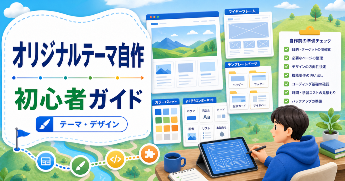 WordPressオリジナルテーマの作り方は現実的？自作前の注意点の内容を表したアイキャッチ画像