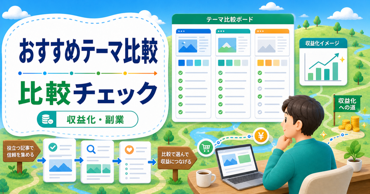 ワードプレスおすすめテーマはどれがいい？収益化ブログ向けの選び方の内容を表したアイキャッチ画像