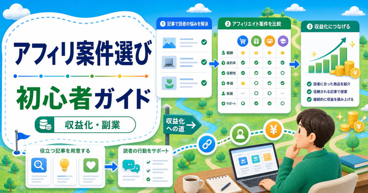 ブログアフィリエイトのおすすめはどれがいい？初心者が選ぶ前の判断基準の内容を表したアイキャッチ画像