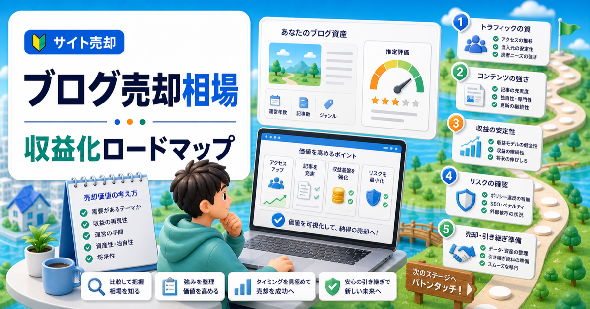 ブログ売却の相場はいくら？PV・収益別に見る価格の考え方の内容を表したアイキャッチ画像