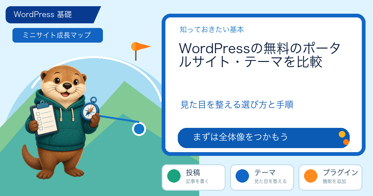 WordPressの無料のポータルサイト・テーマを比較｜用途に合う選び方と注意点の解説図